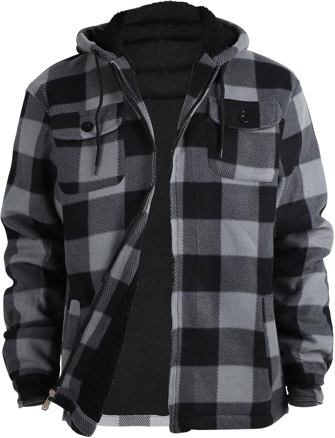 Facitisu Hoodies for Men Sherpa Lined Heavyweight Flannel Jackets Fleece Plaid W...