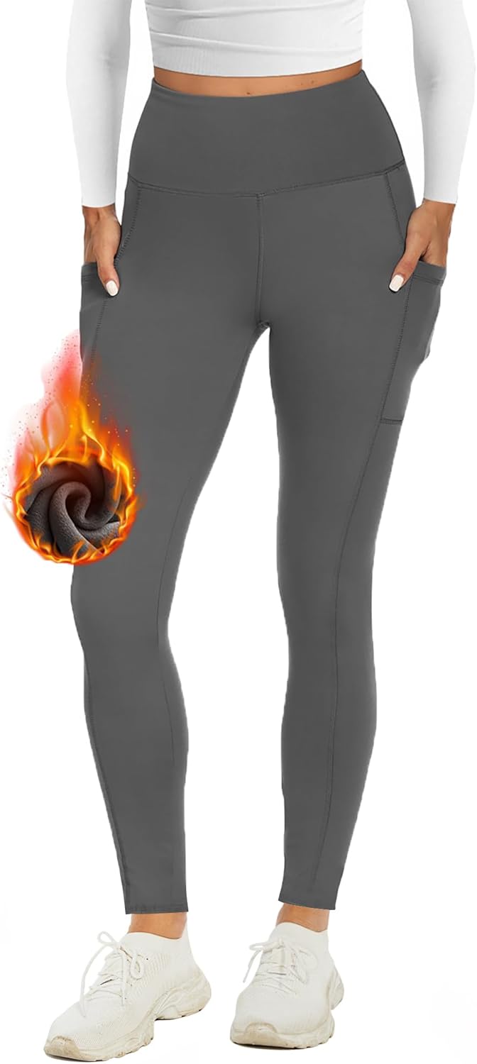 AMIYOYO Thermal Leggings Women with Pockets High Waist Fleece Lined Leggings War...