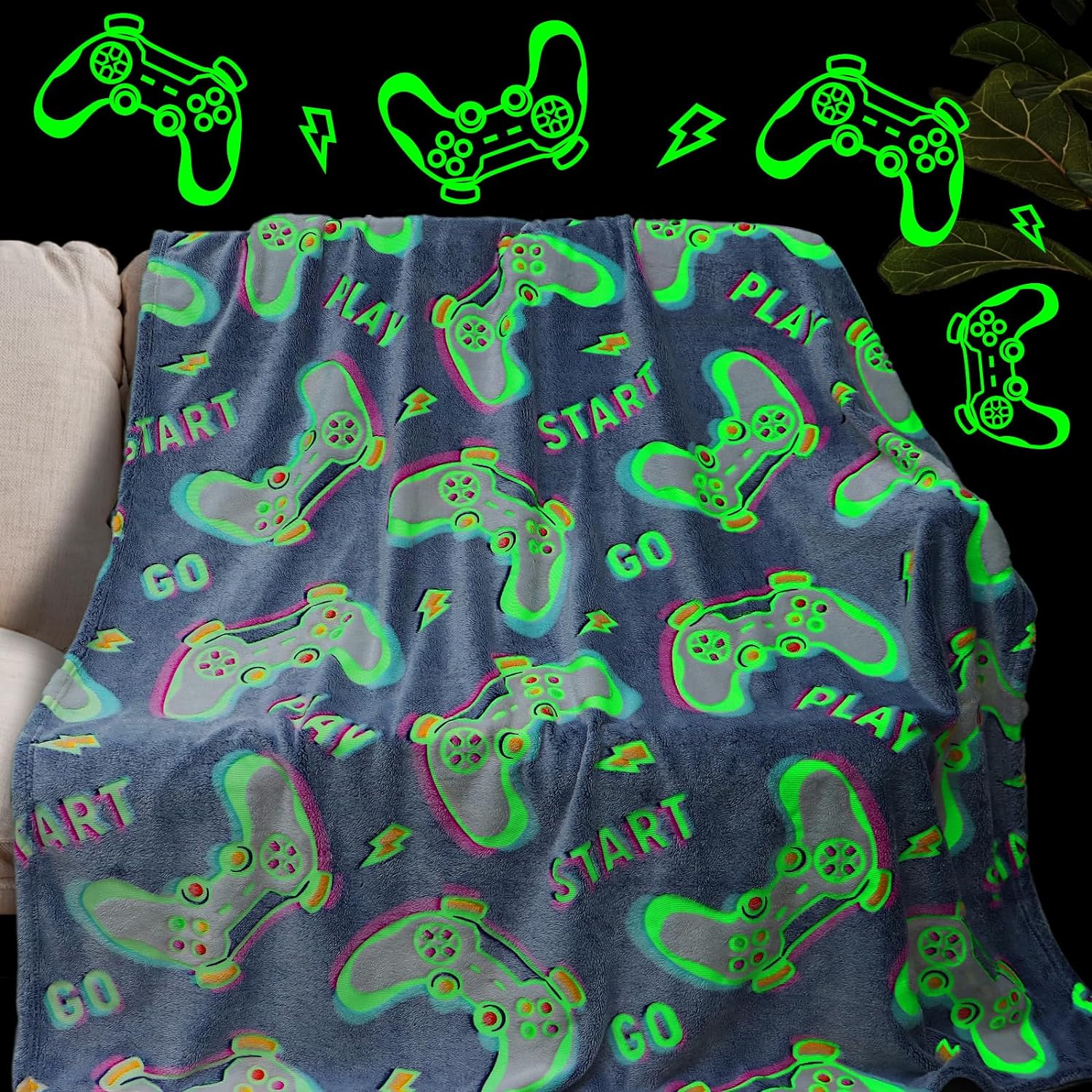 Glow in The Dark Blanket Gaming Controller Glowing Throw Blanket Gamer Plush Lum...