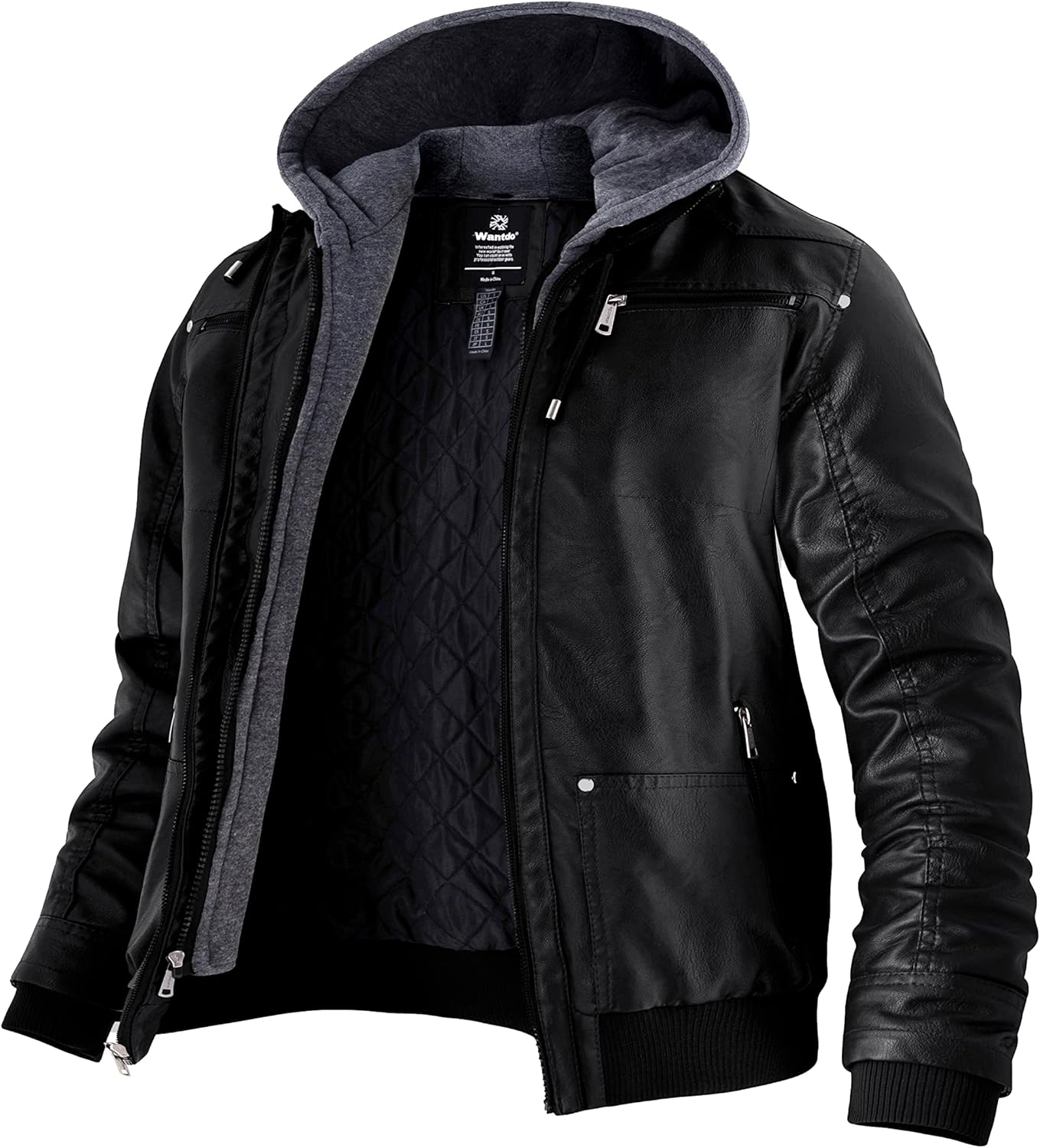 Wantdo Men's Faux Leather Jacket, Special Motorcycle Jacket with Removable Hood,...