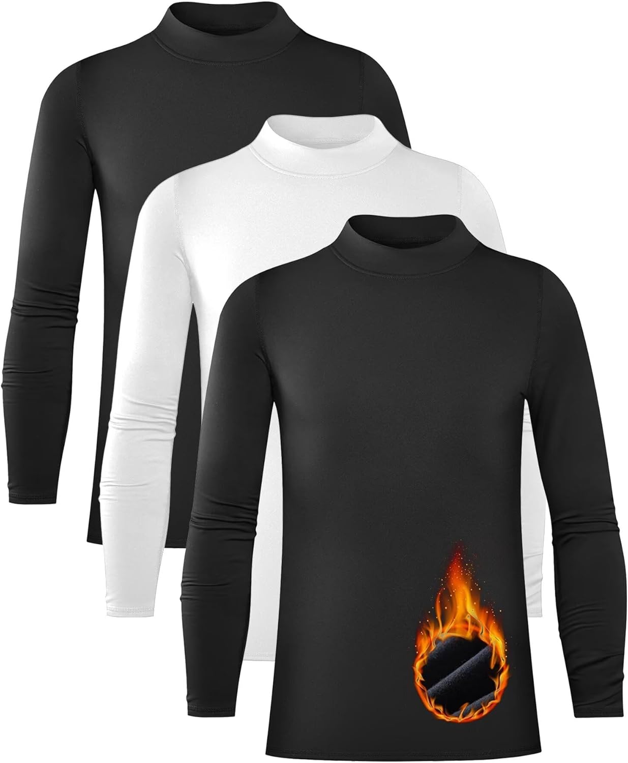 Rolimaka 3 Pack Youth Boys Compression Thermal Shirt Long Sleeve Fleece Undershi...