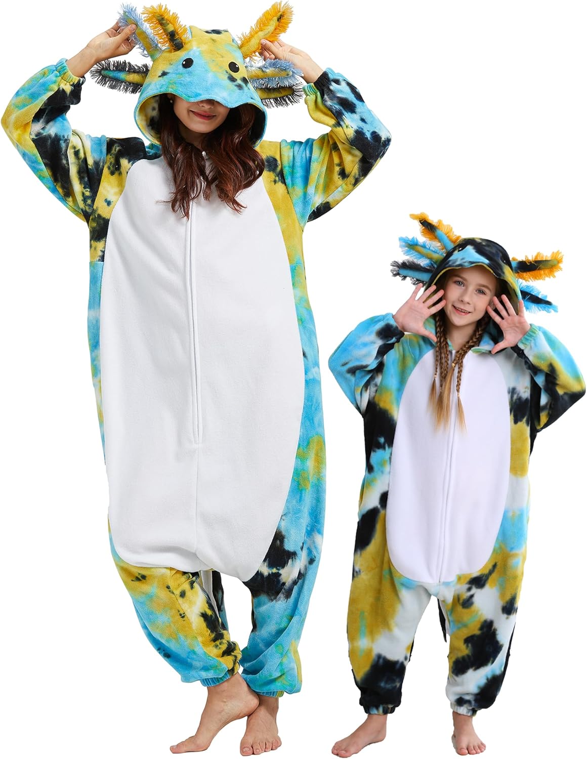 DELEY Unisex One Piece Tie Dye Axolotl Costume, Animal Adult Onesie Halloween Co...