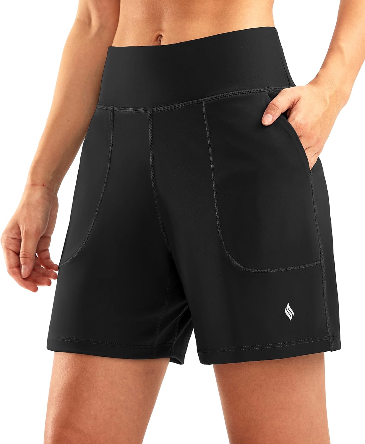 SANTINY Women's 6'' Athletic Long Shorts with 4 Pockets High Waisted Bermuda Sho...