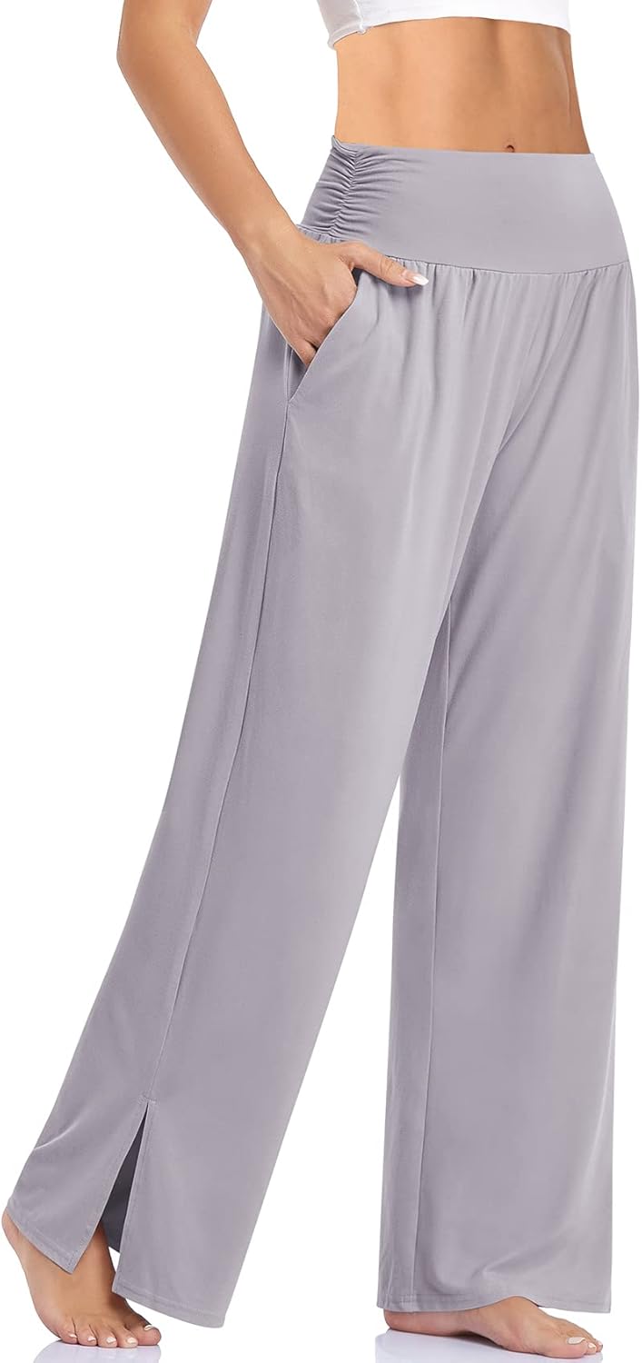UEU Womens Wide Leg Yoga Pants High Waisted Side Slit Joggers Casual Loose Loung...
