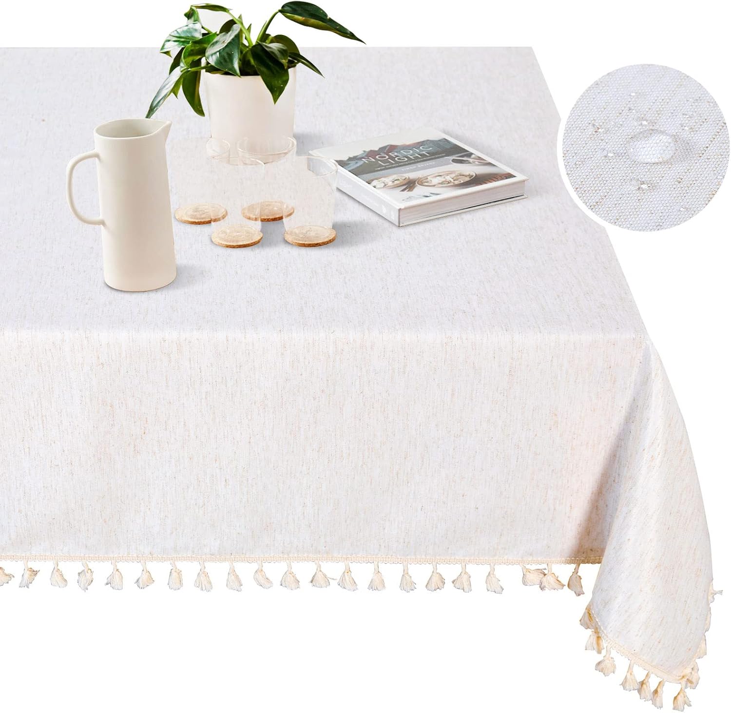 MYSKY HOME Table Cloth 60x84 in Rectangle Table, Heavy Duty Cotton Tassel Linen...