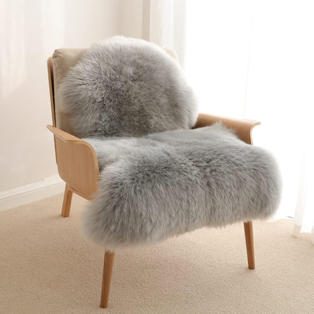 duduta Gray Faux Sheepskin Chair Seat Covers, Fluffy Shag Fur Throw Rugs Room De...