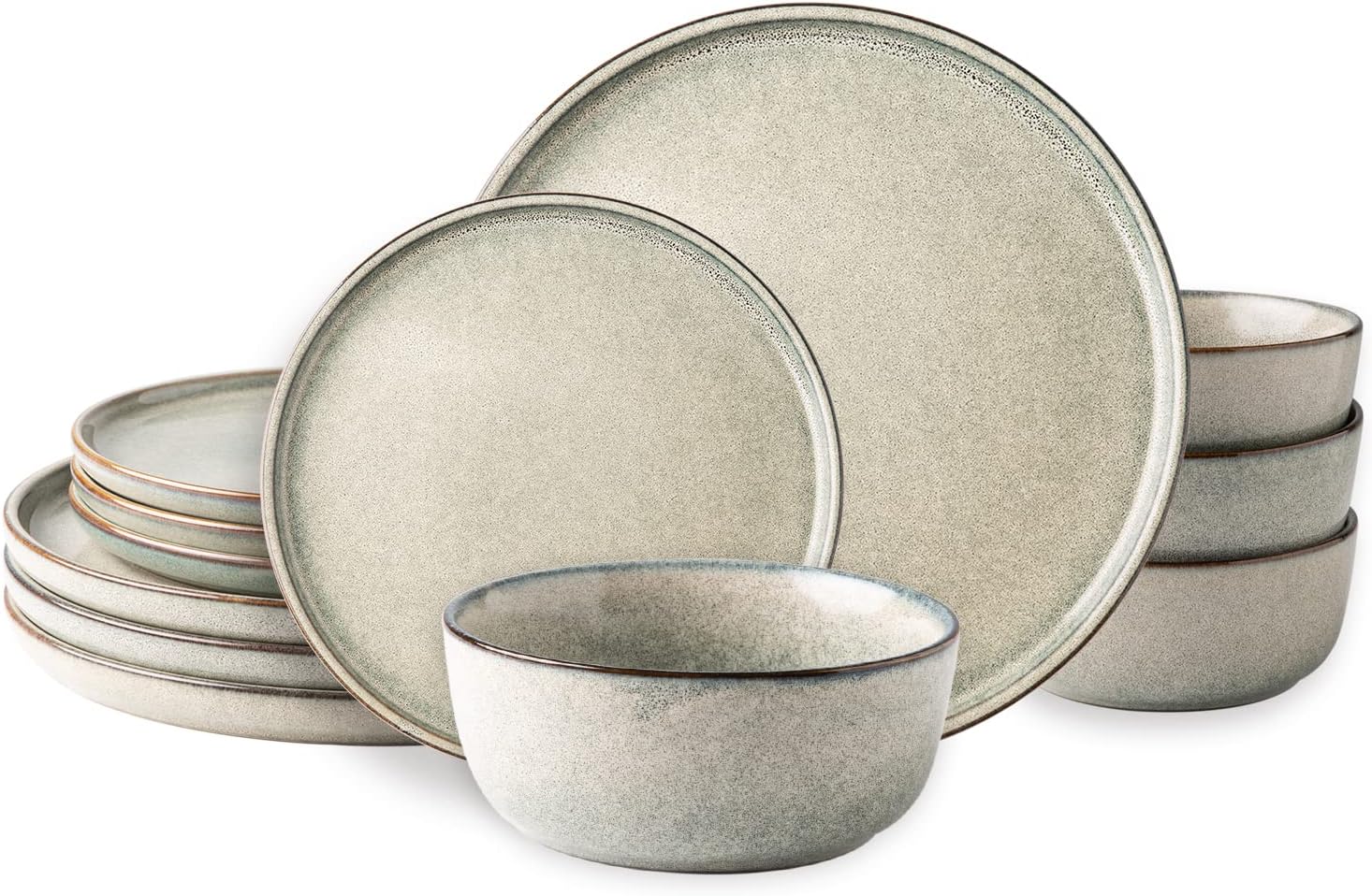 AmorArc Stoneware Dinnerware Sets for 4,Round Reactive Glaze Ceramic Plates and...
