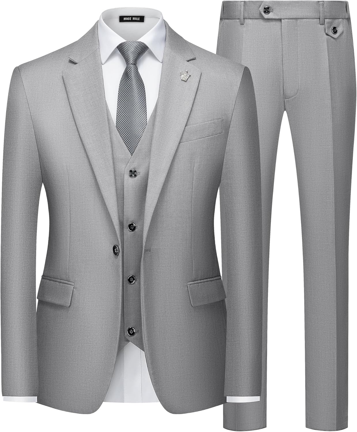 MAGE MALE Mens Suits Slim Fit 3 Piece Tuxedo Suit One Button Solid Prom Wedding...