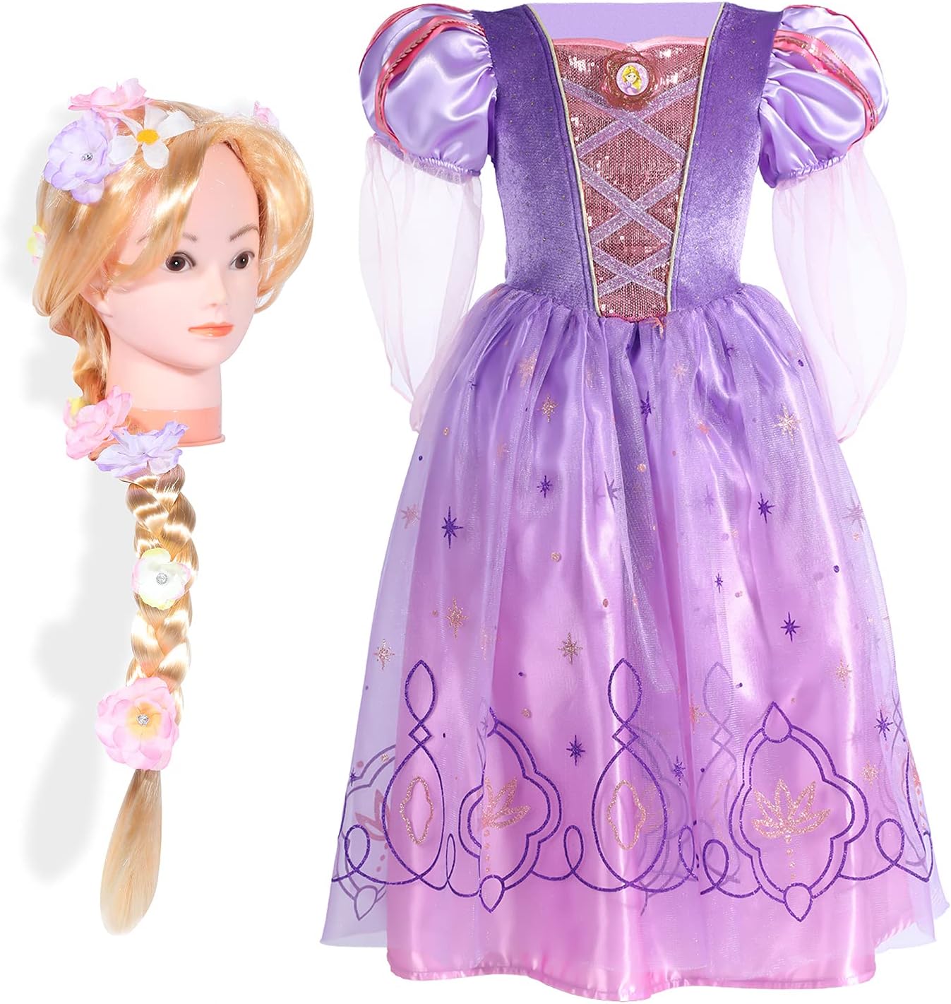 Girls Deluxe Princess Fancy Dress With Accessories 5T-6T/110-116 New Rapunzel Wi...