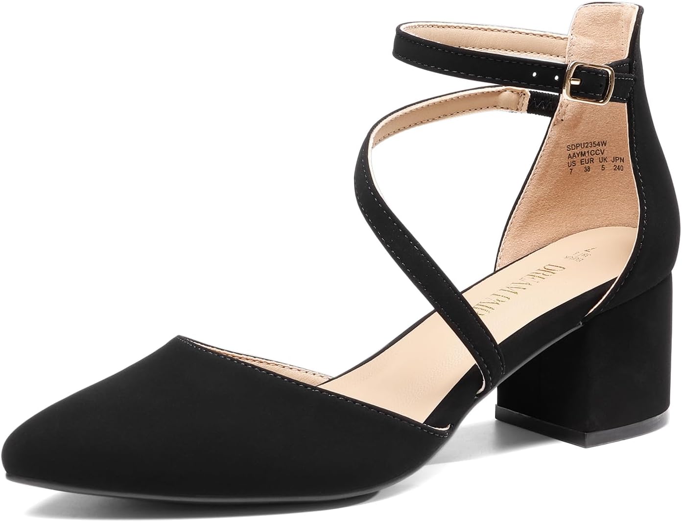 DREAM PAIRS Women's Closed Pointed Toe Low Chunky Heels Pumps Ankle Strap Weddin...