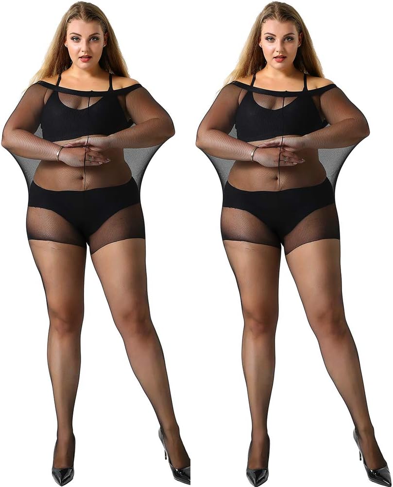 MANZI Women's 2 Pairs Plus Size Control Top Ultra-Soft Tights 3XL Black-2 Pairs(...