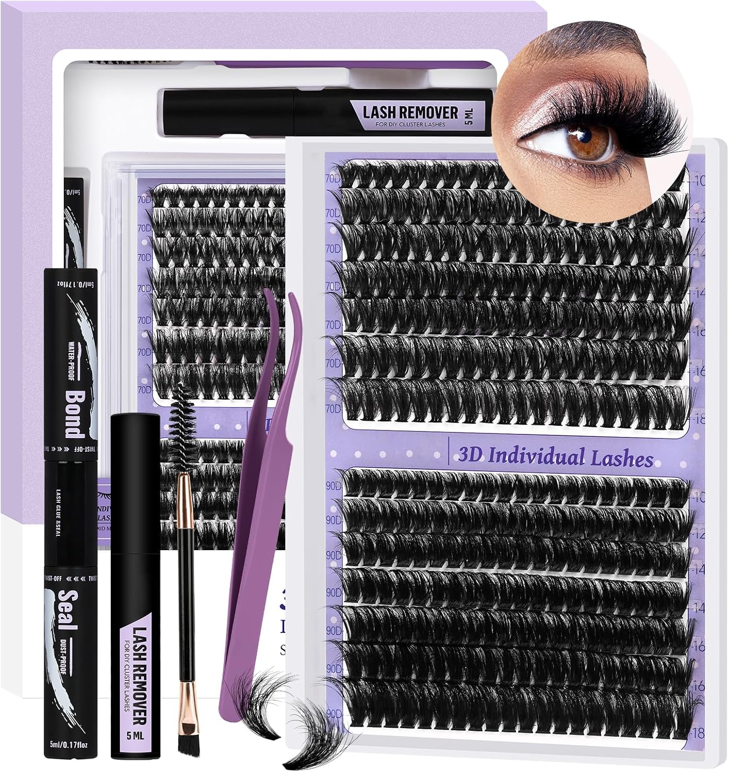Lash Extension Kit, Special 3D Thick Lash Clusters Kit, Innovative Eyelash Exten...