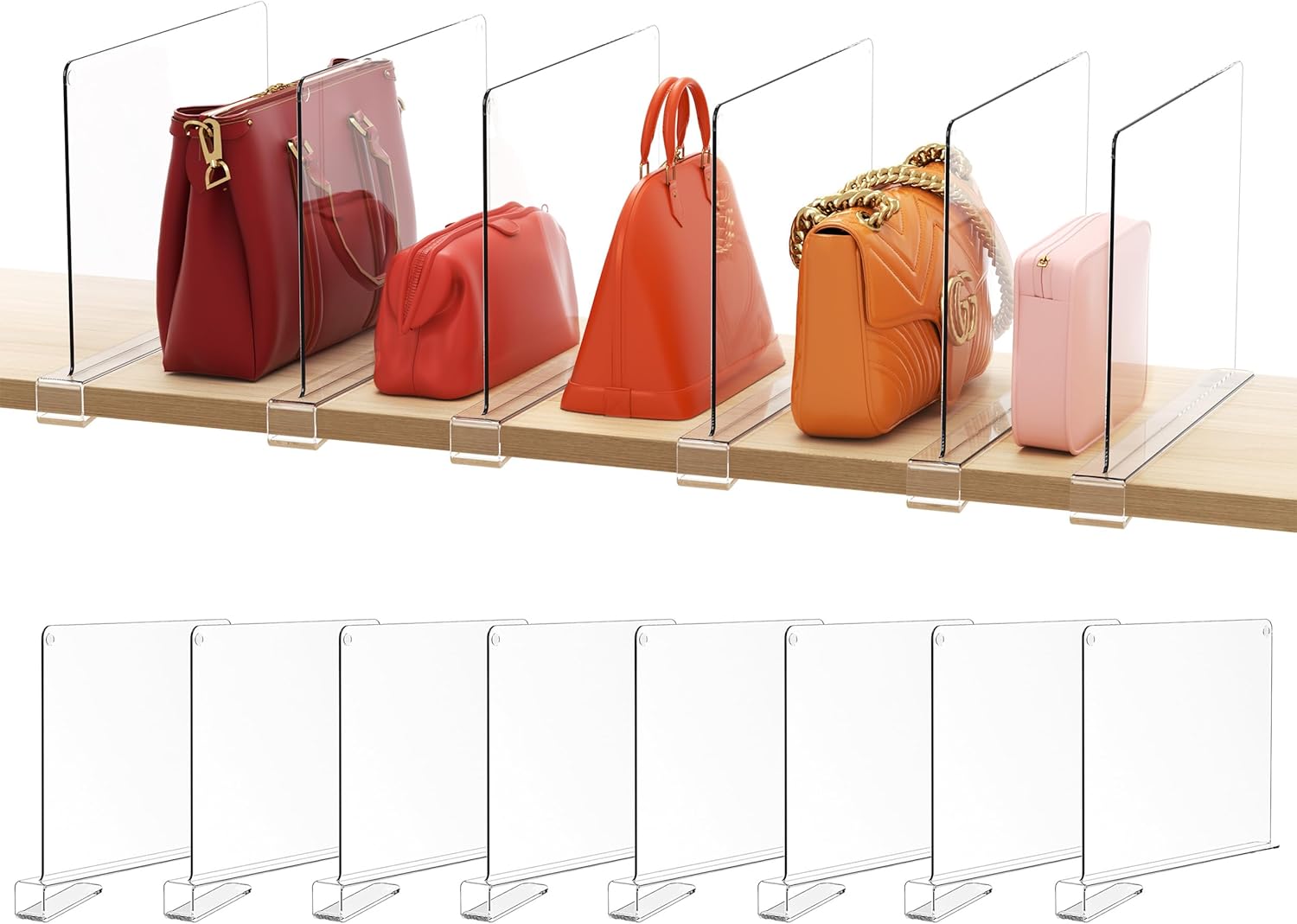 HBlife 8 Pack Clear Shelf Dividers, Vertical Purse Organizer for Closet Perfect...