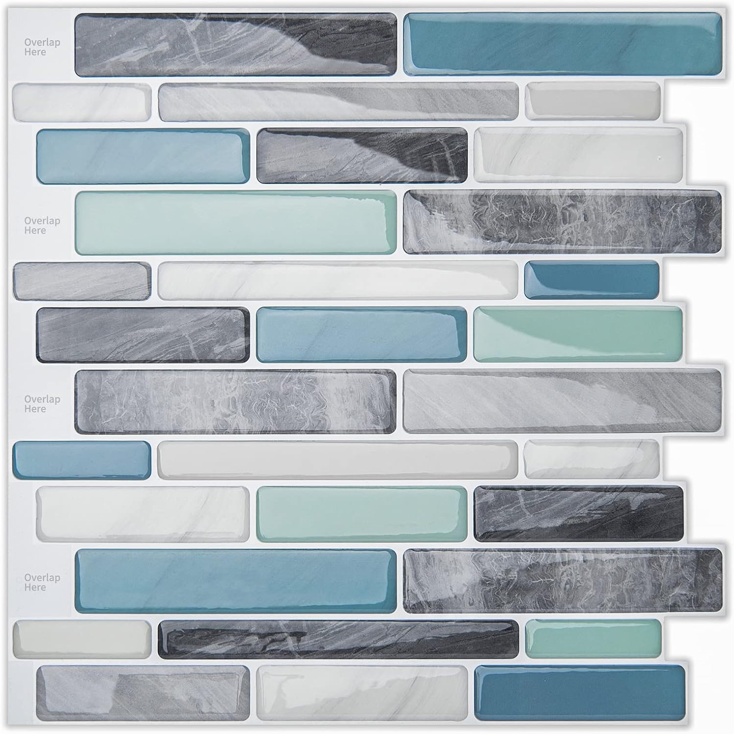 LONGKING Self-Adhesive Kitchen Backsplash, Marble Look Decorative Tiles (10 Tile...