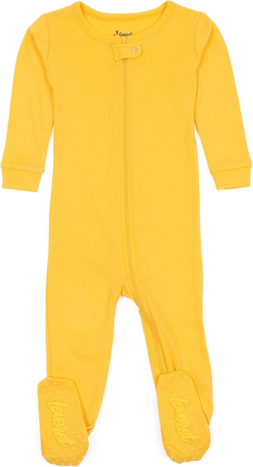 Leveret Kids Baby Boys Girls Footed Cotton Pajamas - Striped 0-3 Months Yellow