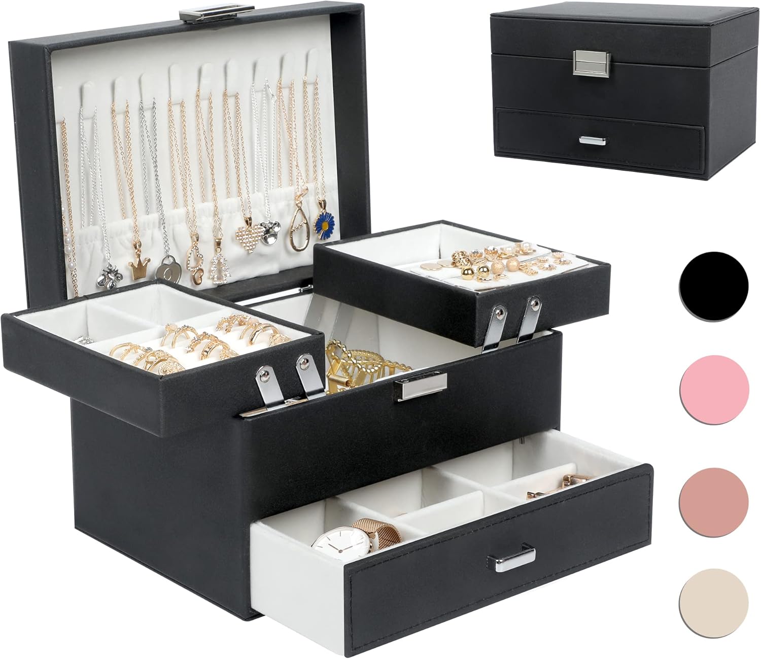 Dajasan Jewelry Boxes for Women Girls, Jewelry Organizer Box, 3 Layers Jewelry S...