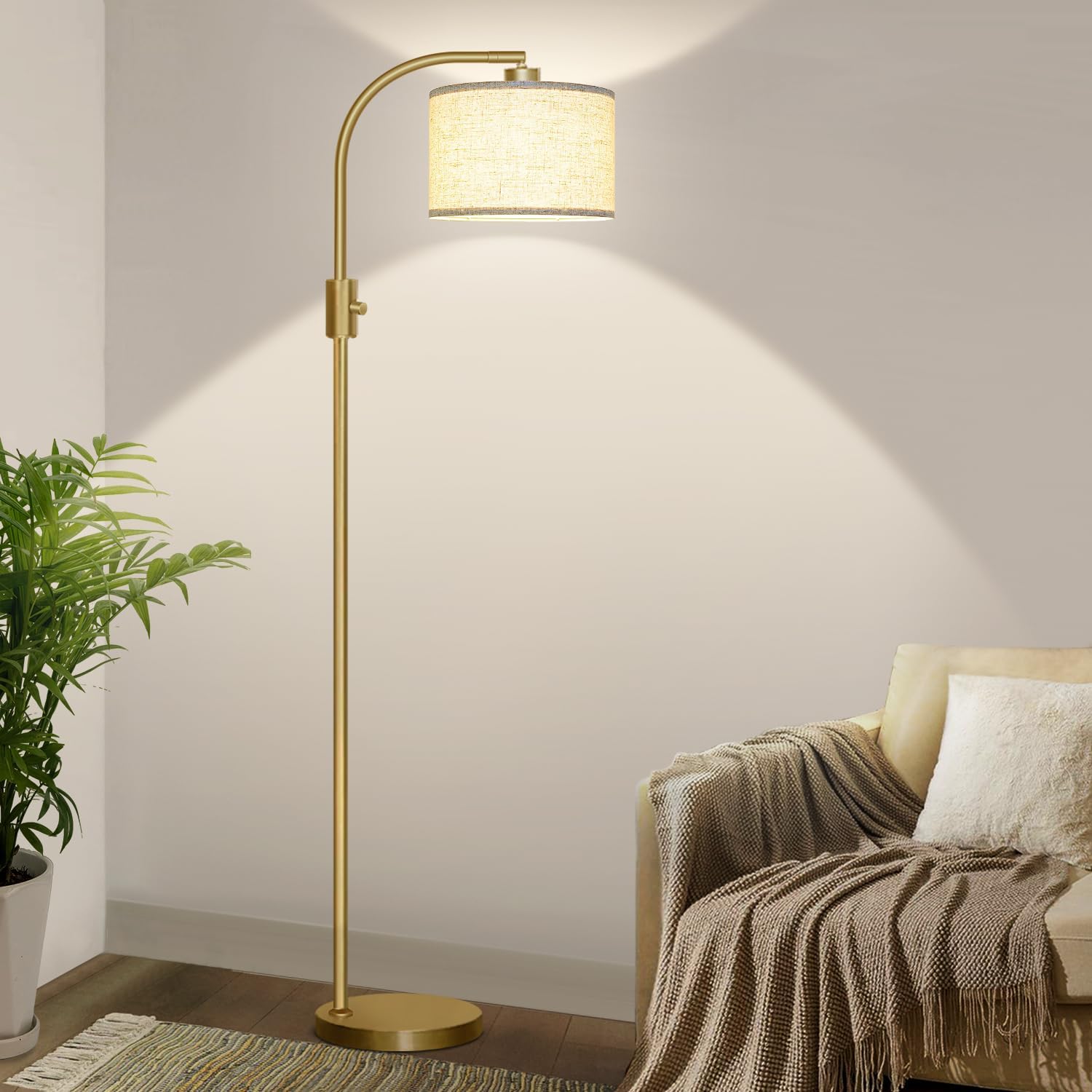 【Upgraded】 Dimmable Floor Lamp, 1200 Lumens LED Bulb Included, Gold Arc Floor...