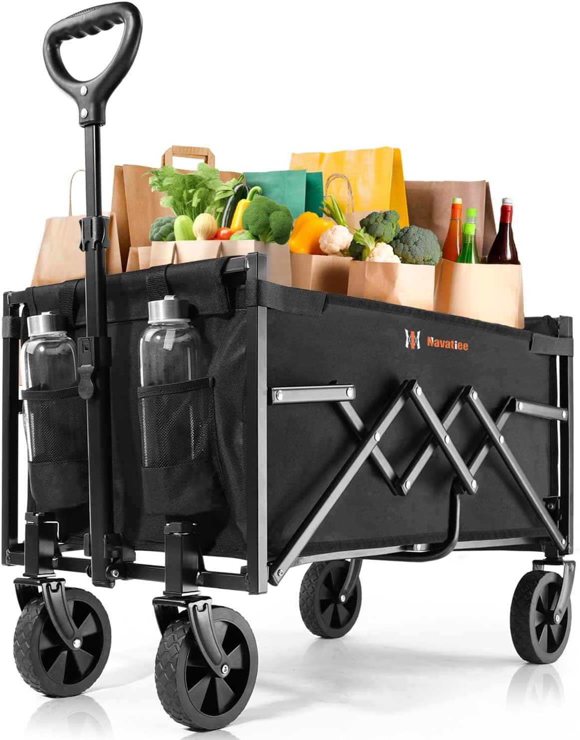 Navatiee Foldable Collapsible Wagon Cart, Utility Garden Wagon with 220lbs Weigh...