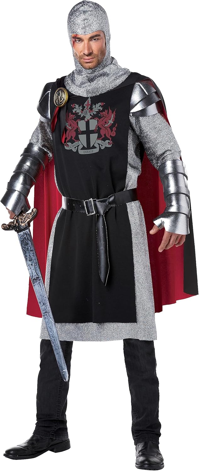 Men's Medieval Knight Costume Small/Medium Black,silver,red