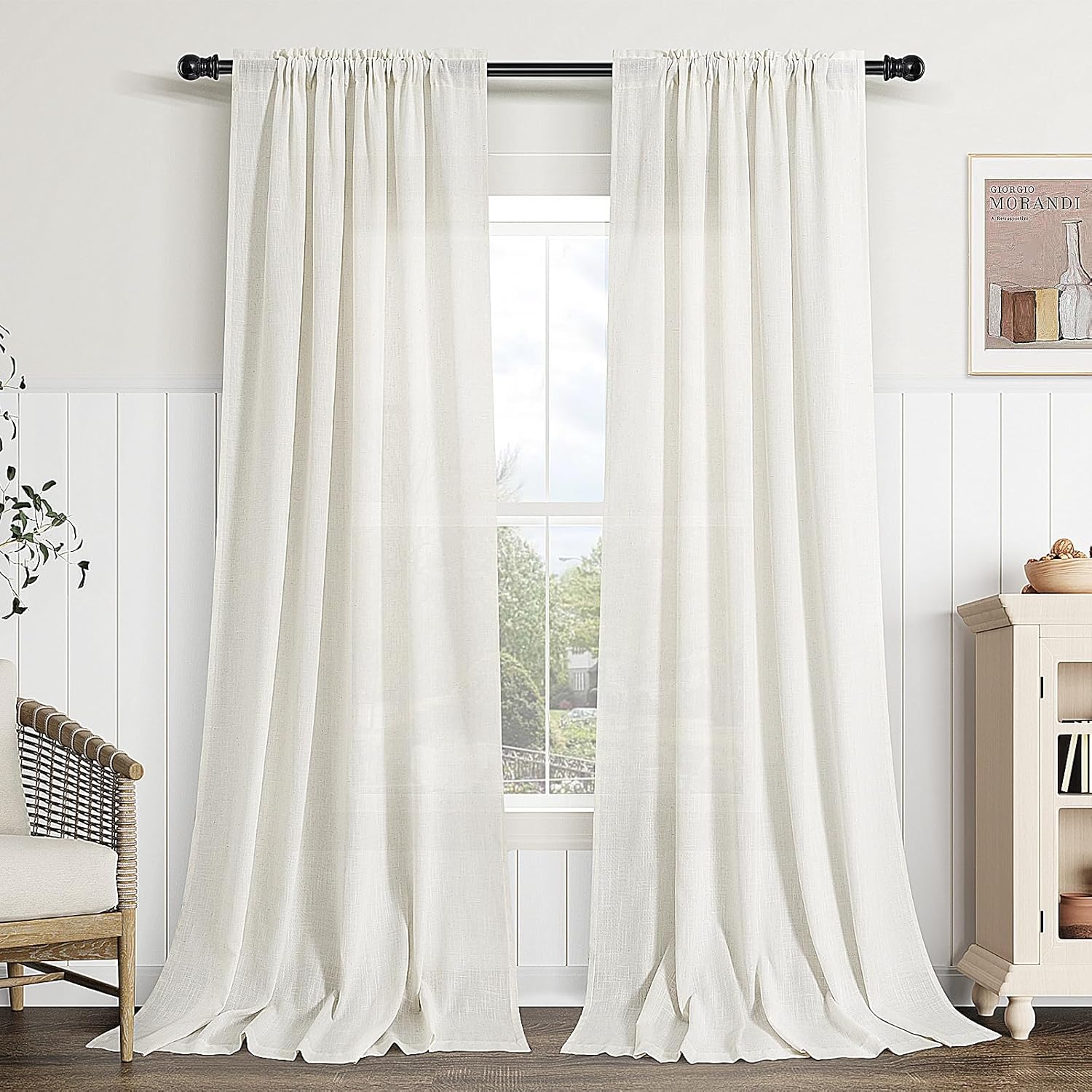 Guken Natural Linen Curtains 84 Inch Length for Living Room Bedroom 2 Panels Set...