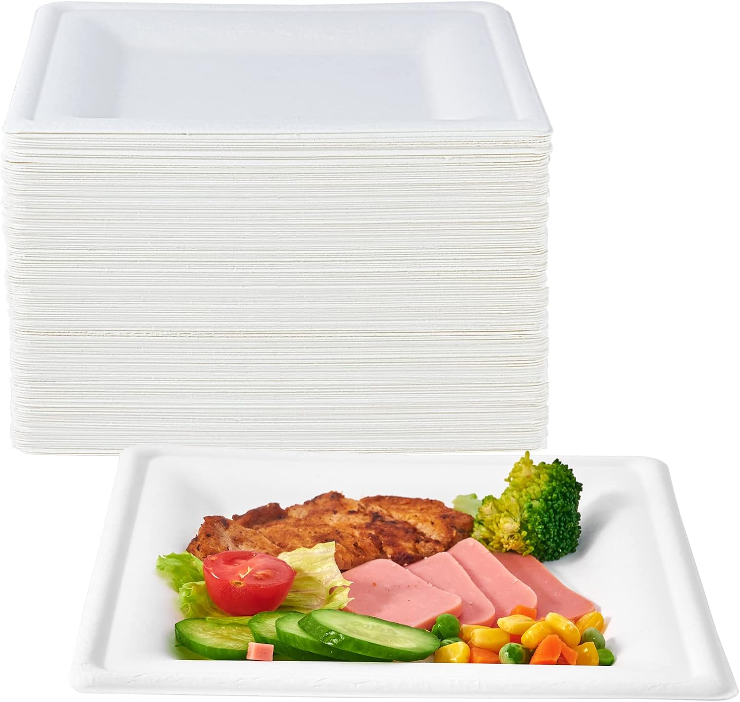 ECOLipak 150 Piecs Square Paper Plates, 8-inch Compostable Disposable Plates, Ec...
