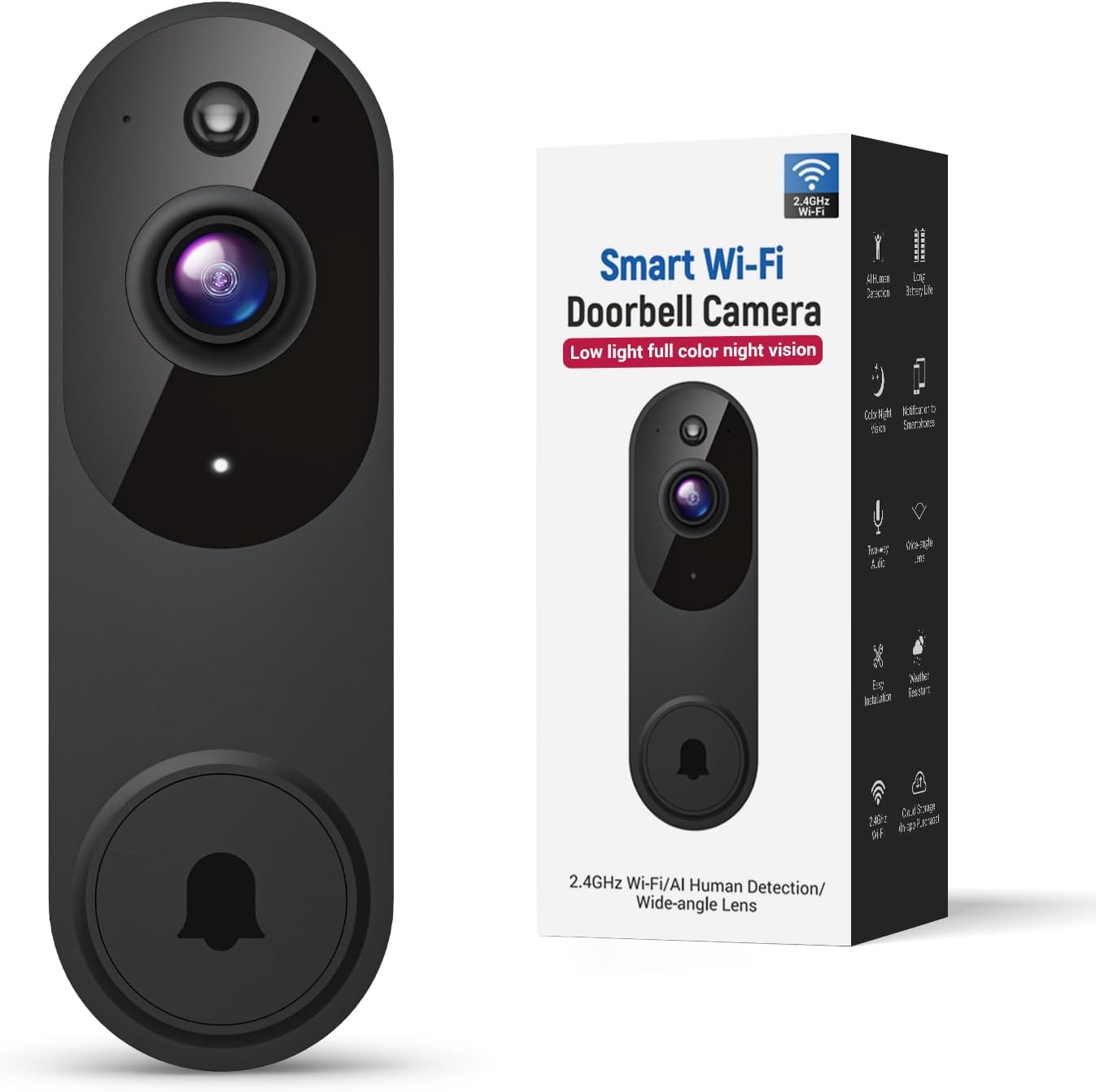 Smart Video Doorbell Camera Wireless, AI Human Detection and Instant Alerts, Nig...