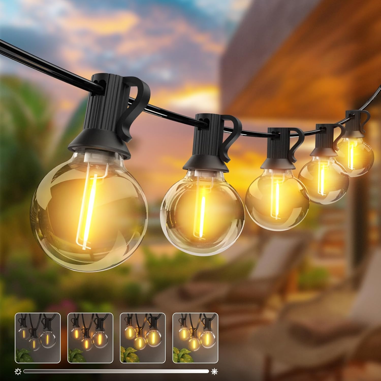 Kolpop Outdoor Festoon Light Mains Powered with 【Timer & Dimmable】 23M/76FT St...