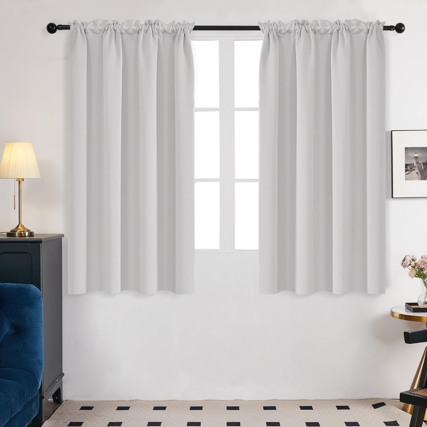 Deconovo Soild Rod Pocket Blackout Curtains, Greyish White, 42W x 45L Greyish Wh...