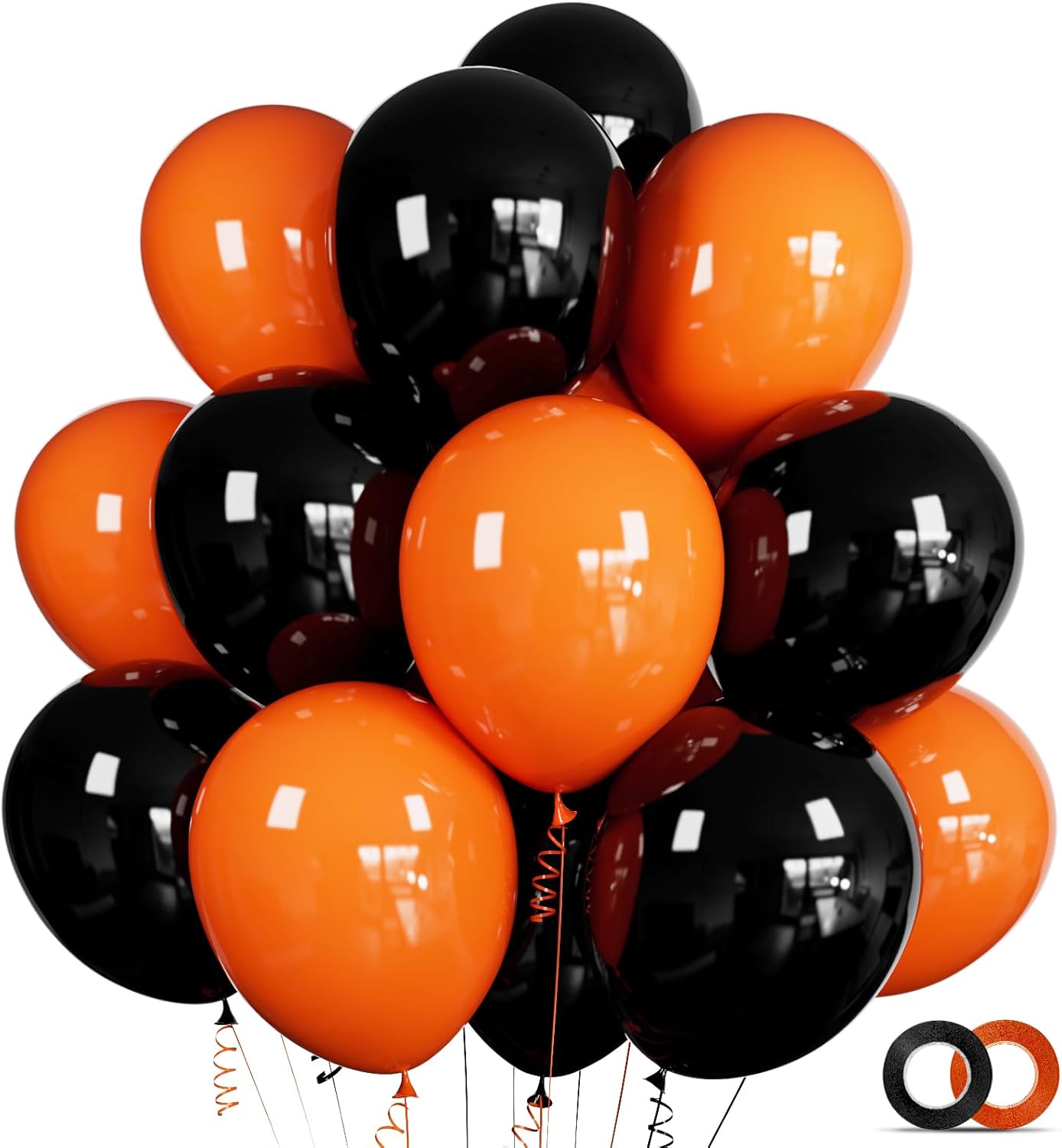 100 Pcs Black and Orange Balloons 12 Inch Halloween Latex Balloons Thicken Heliu...