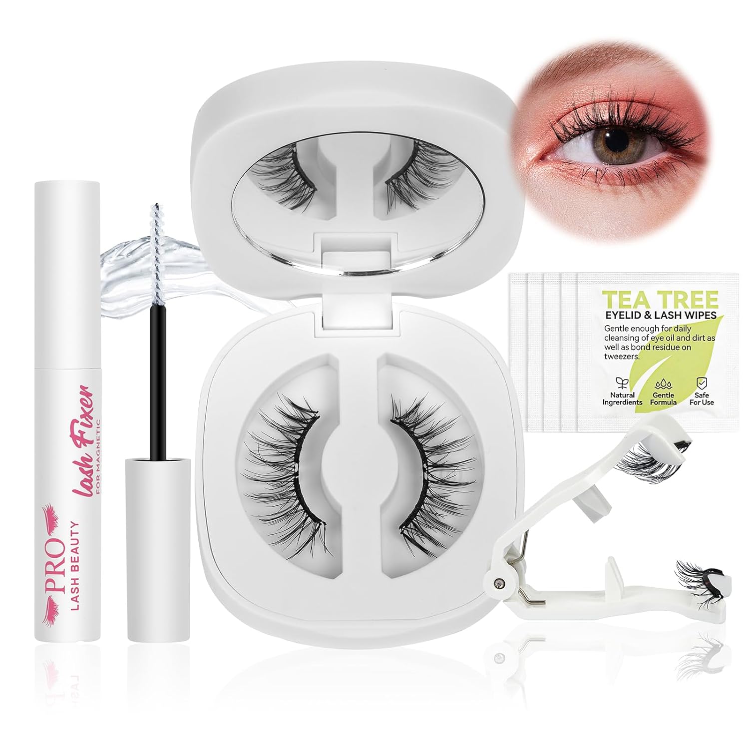 Magnetic Eyelashes Soft Magnetic Lashes With Applicator, lash Fixer, 5Pcs Cleani...