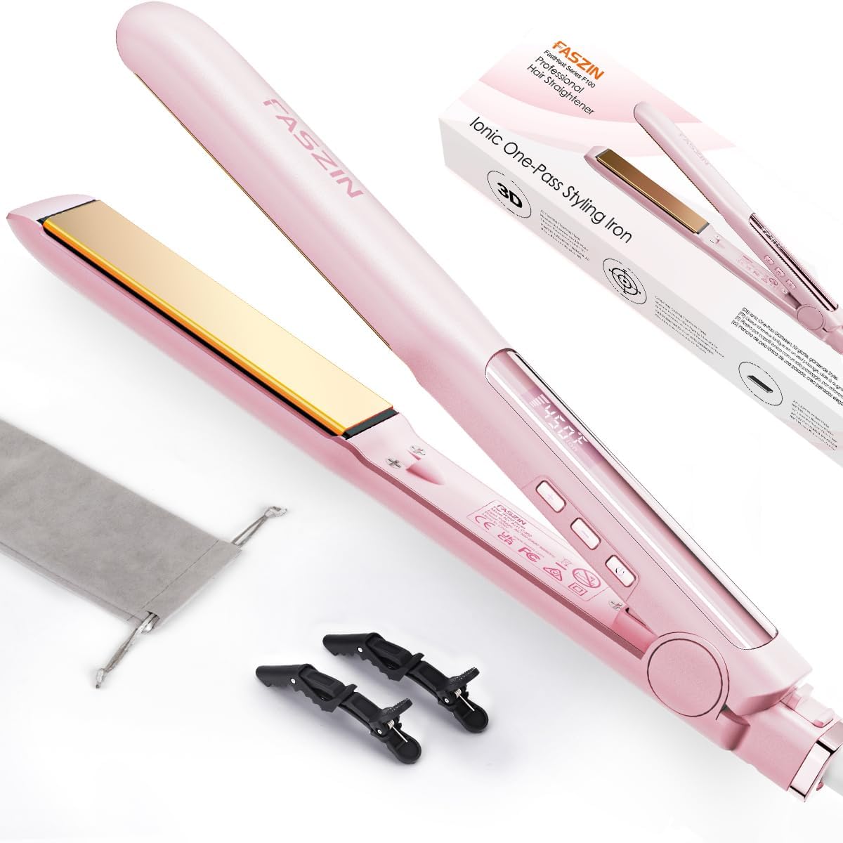 Professional Hair Straightener, 1.18 inch Ionic Titanium Plate, 20S Fast Heat Up...
