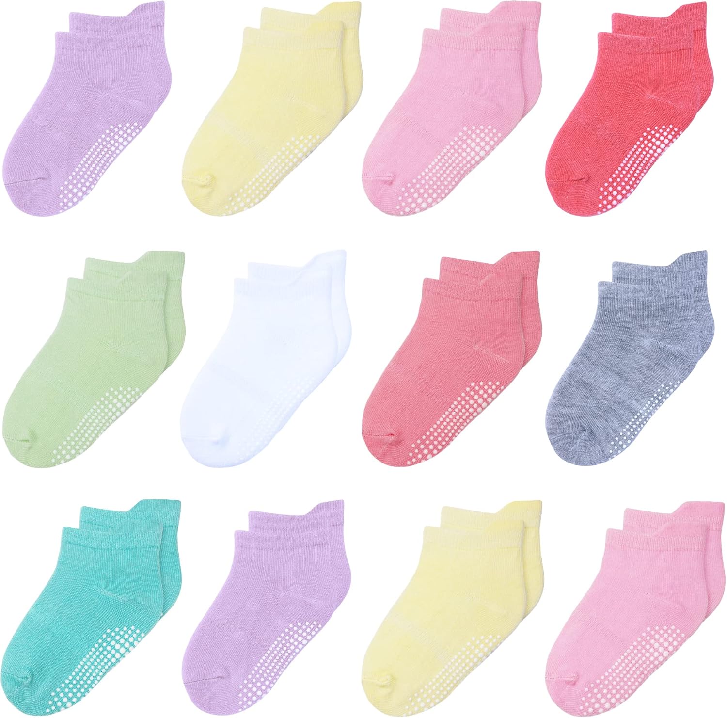 12 Pack Non Slip Kids Toddler Baby Socks with Grips 1-7 Years Boys Girls Cotton...