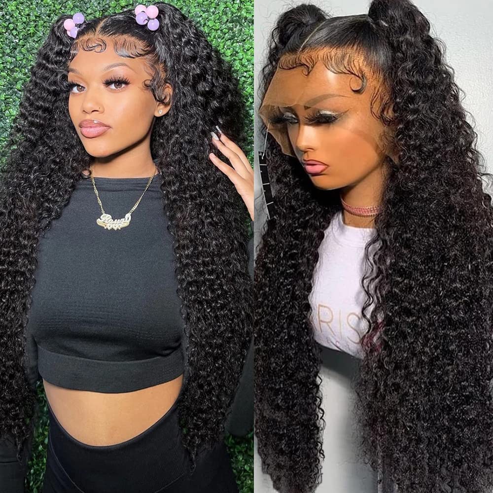 28 Inch Deep Wave Lace Front Wigs, Special Human Hair Wigs with 180% Density, Un...
