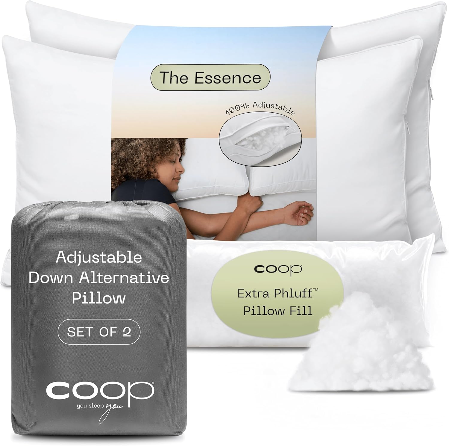 Coop Home Goods Essence Down Alternative Pillow King Size Set of 2, Best Pillows...
