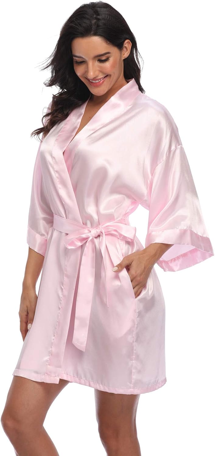 Women's Pure Short Silky Robes Bridesmaid Bride Party Satin Robes Sleepwear Smal...