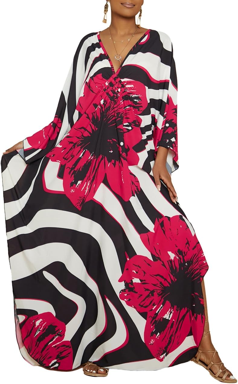 Bsubseach Kaftan Dresses for Women Plus Size Beach Swimsuit Cover Up V Neck Caft...