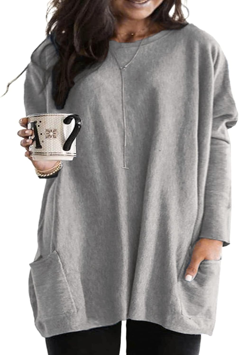 Eytino Womens Plus Size Long Sleeve Tops Crewneck Lightweight Sweatshirt Loose C...