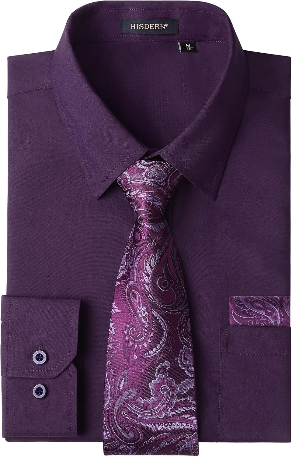 Men's Solid Long Sleeve Dress Shirt, Special Formal Business Shirt with Matching...