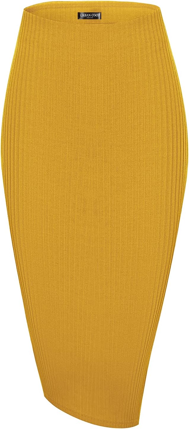 Urban CoCo Elastic Skinny High Waist Solid Ribbed Knit Office Pencil Skirt Turme...