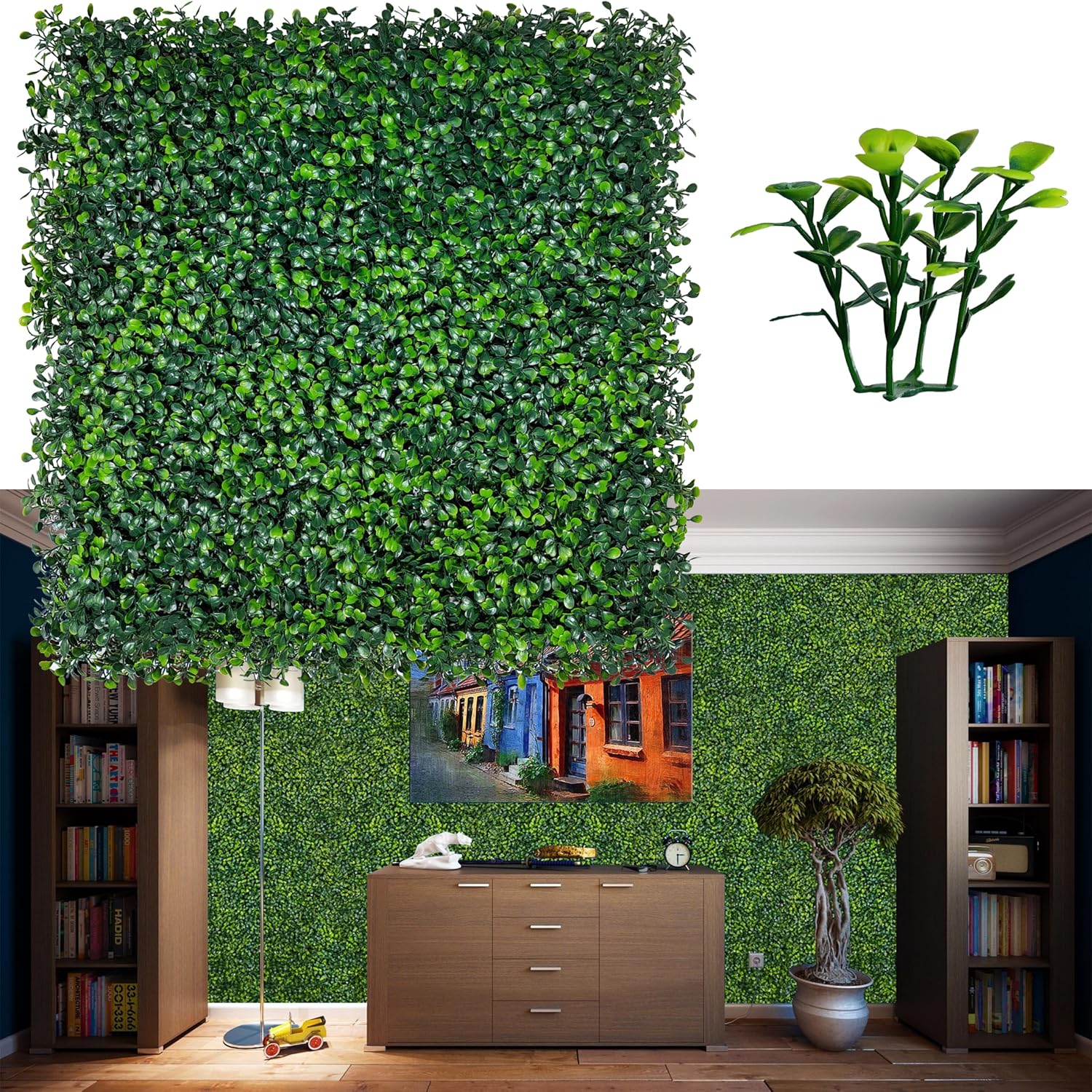 Artificial Grass Wall Backdrop Panels,20X20 in 24P UV-Anti Greenery Boxwood Pane...