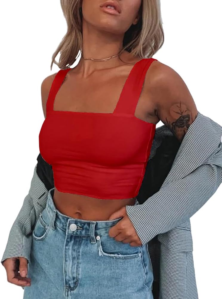 Abardsion Women's Sexy Sleeveless Skinny Basic Strappy Crop Tank Tops 2024 Mediu...
