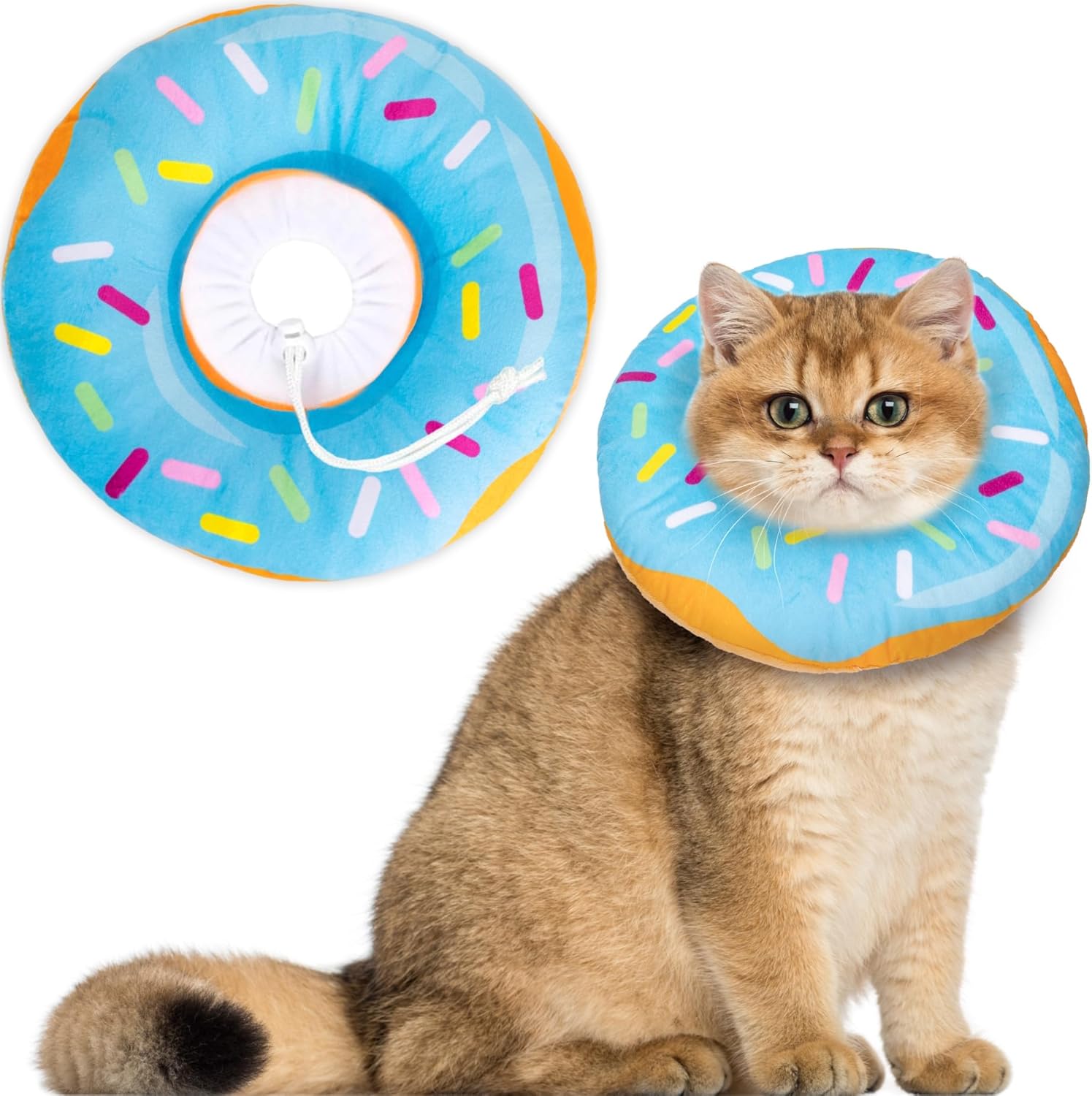 Cat Cone Collar Soft, Cat Recovery Collar for Wound Healing Cute Cat Donut Adjus...