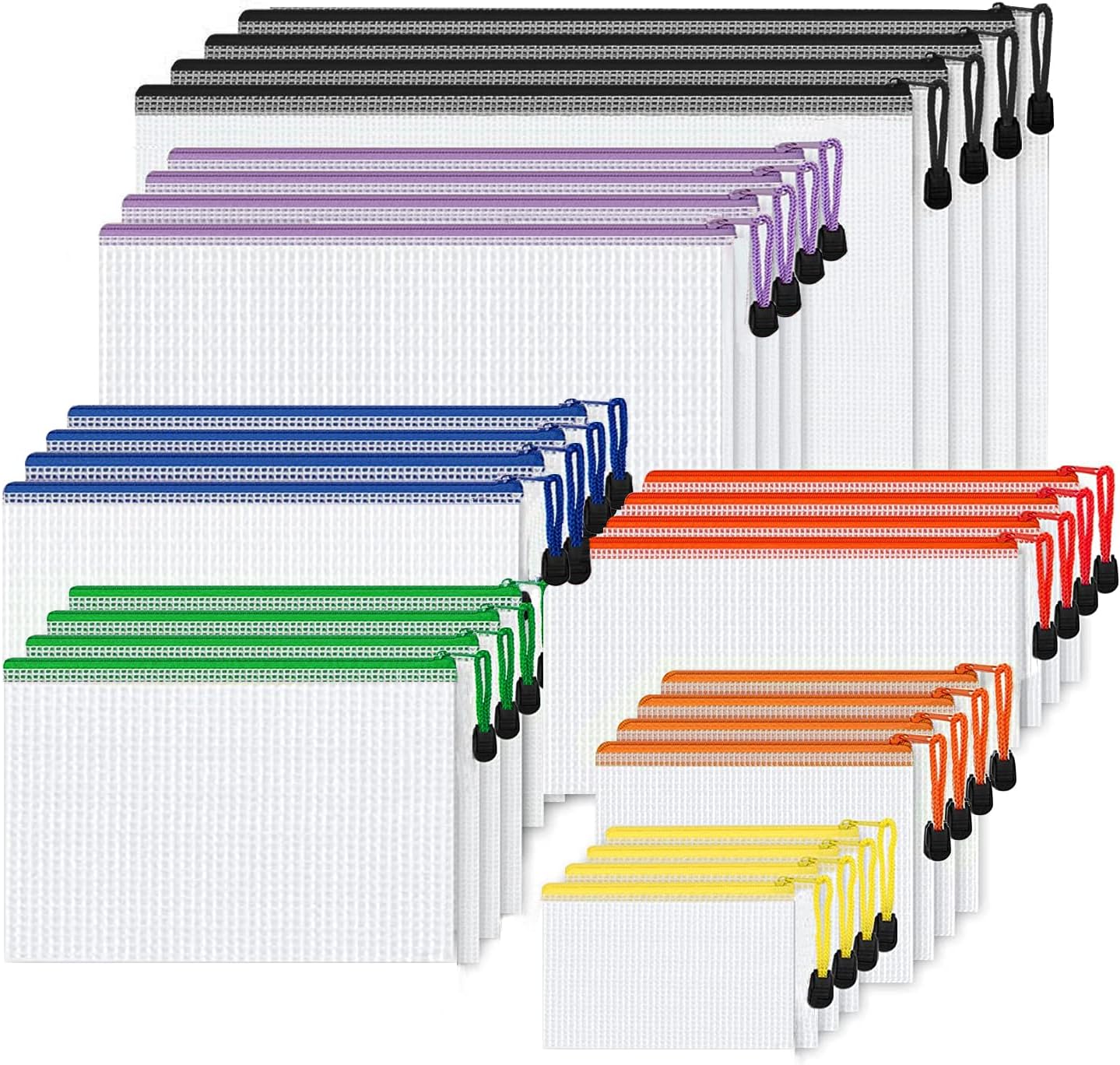 Newthinking Zip Plastic Wallets, 28 PCS Mesh Zipper File Folders in 7 Different...