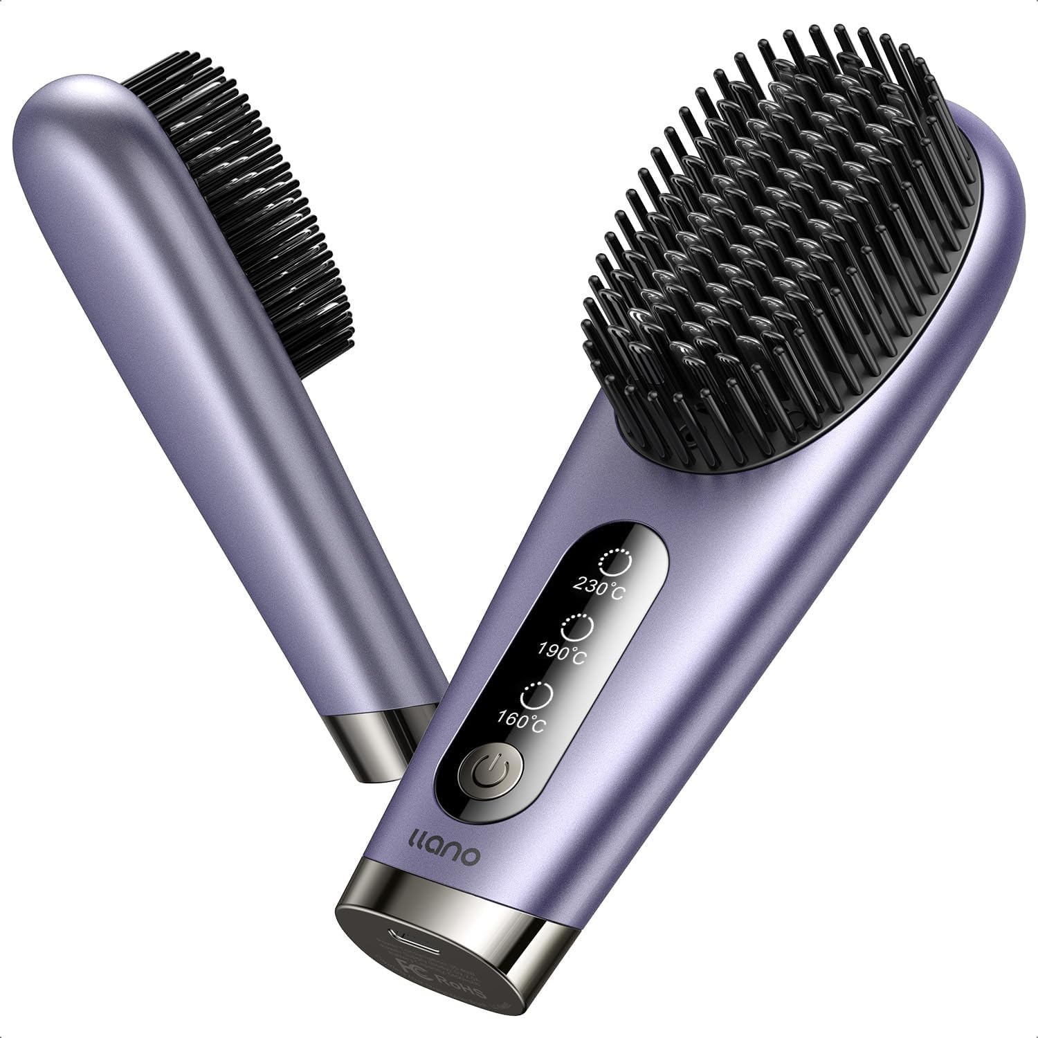 [2024 Upgraded] llano Cordless Hair Straightener Brush,Portable Mini Straighteni...