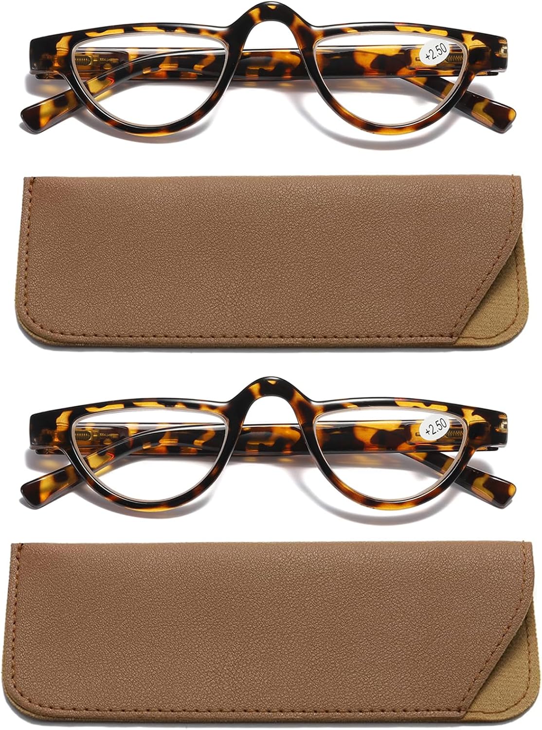 Hubeye 2 Pairs Retro Half Moon Reading Glasses Lightweight Plastic Half Frame Re...