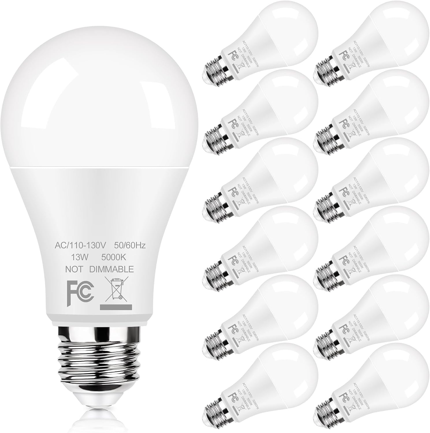 12-Pack A19 LED Light Bulbs, 100W Equivalent Bulbs, 13W 5000K Daylight White LED...