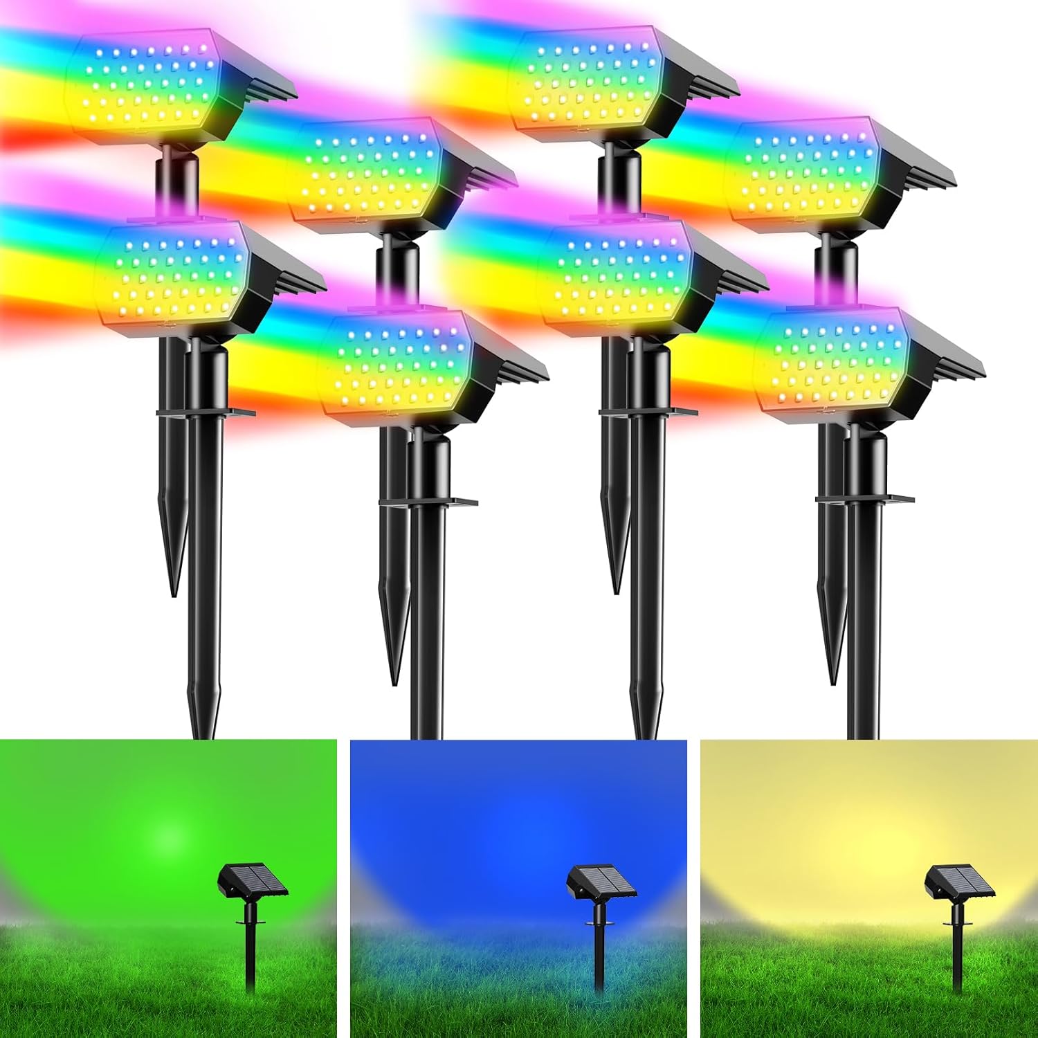 Solar Spot Lights Outdoor, [8 Pack/7 Colors/37 LED] 2-in-1 Solar Landscape Spotl...