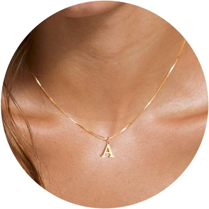 Foxgirl Gold Initial Necklaces for Women, Dainty Gold Letter Necklace Tiny A-Z P...