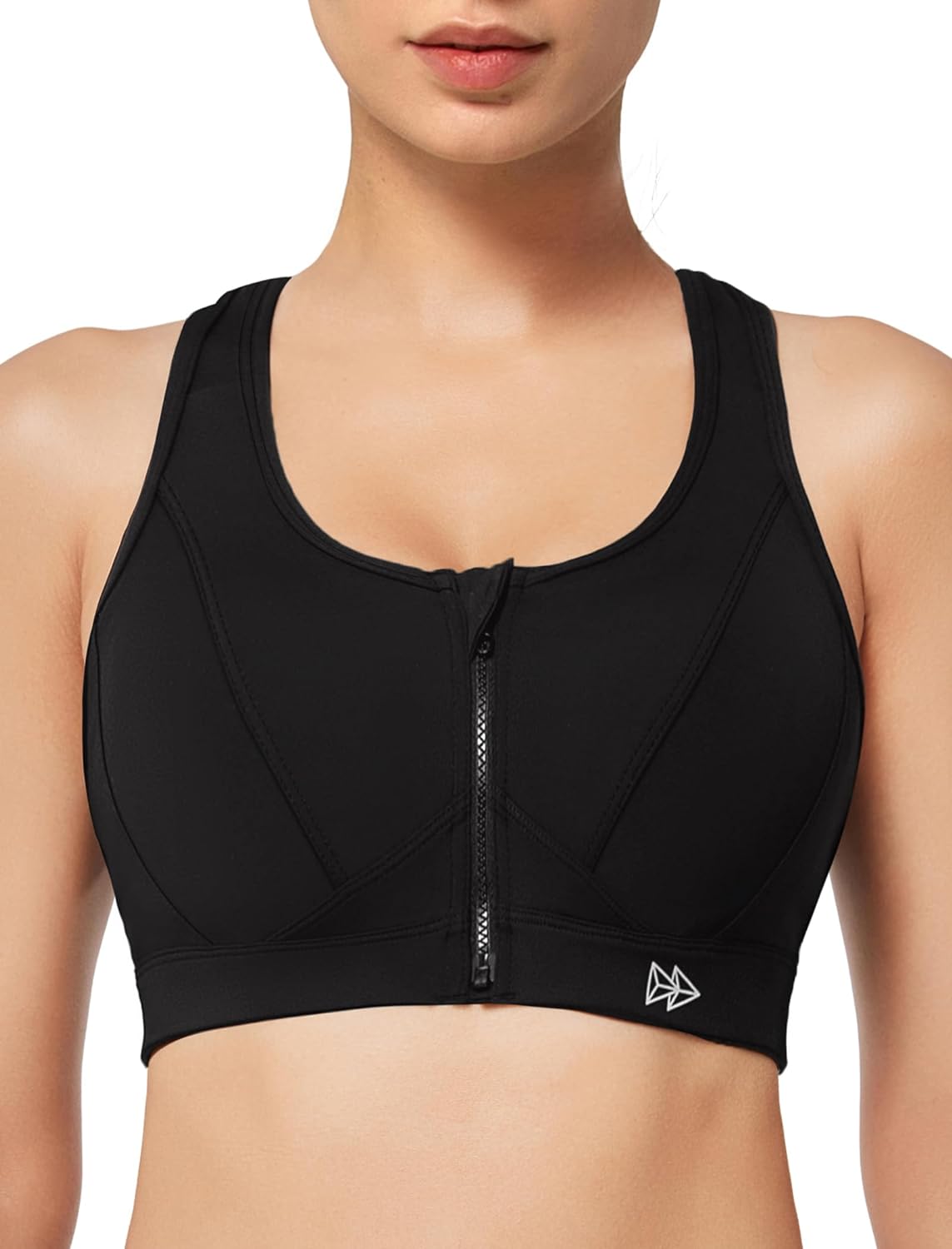 Yvette Zip Front Sports Bra - High Impact Sports Bras for Women Plus Size Workou...