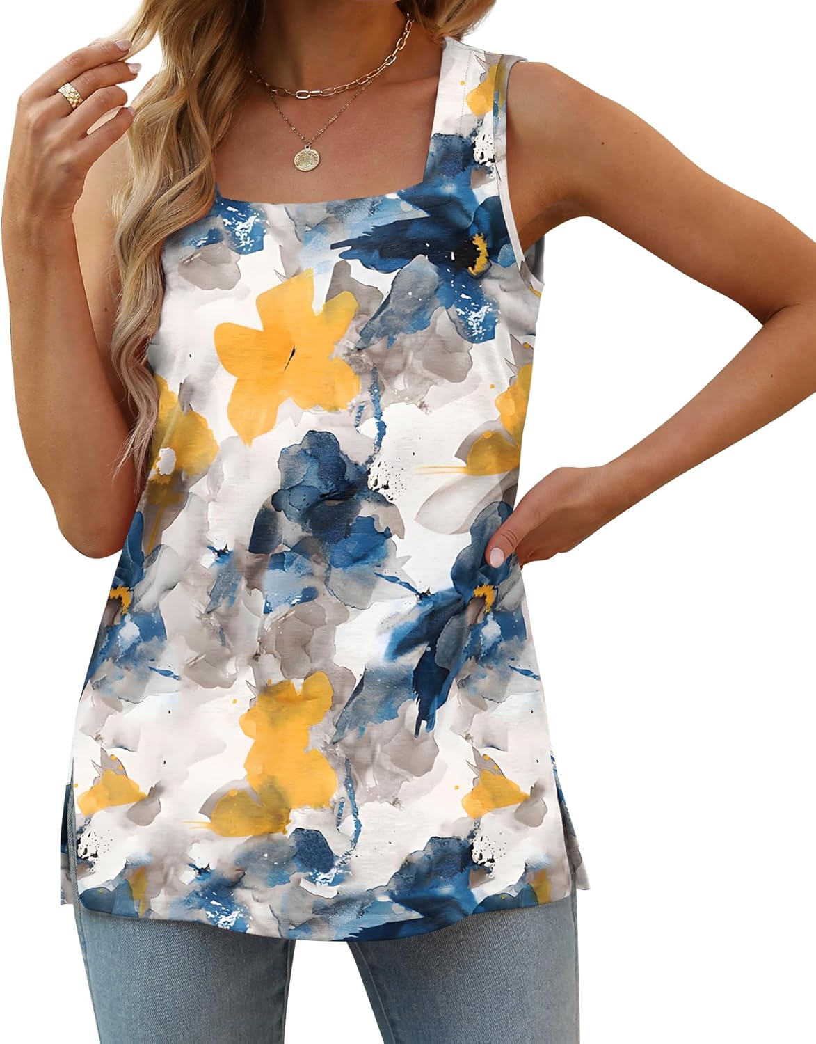 XIEERDUO Summer Tank Tops, Special Square Neck Loose Fit Sleeveless Top, Innovat...